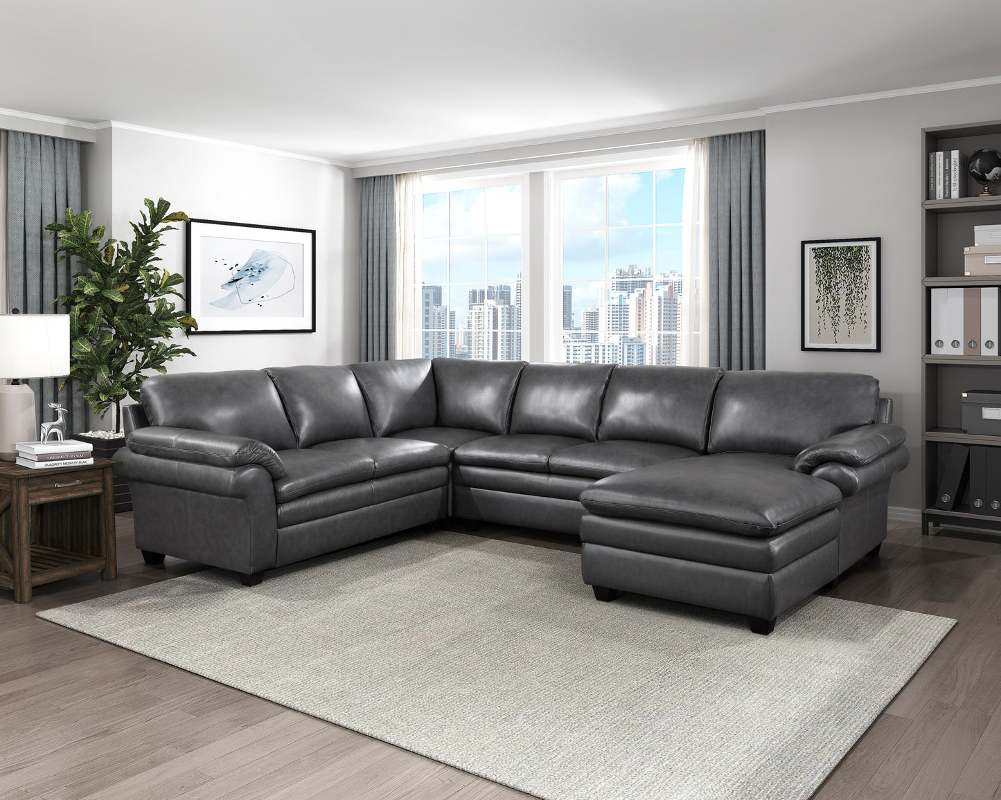 9267GY*42LRC - (4)4-Piece Sectional with Right Chaise