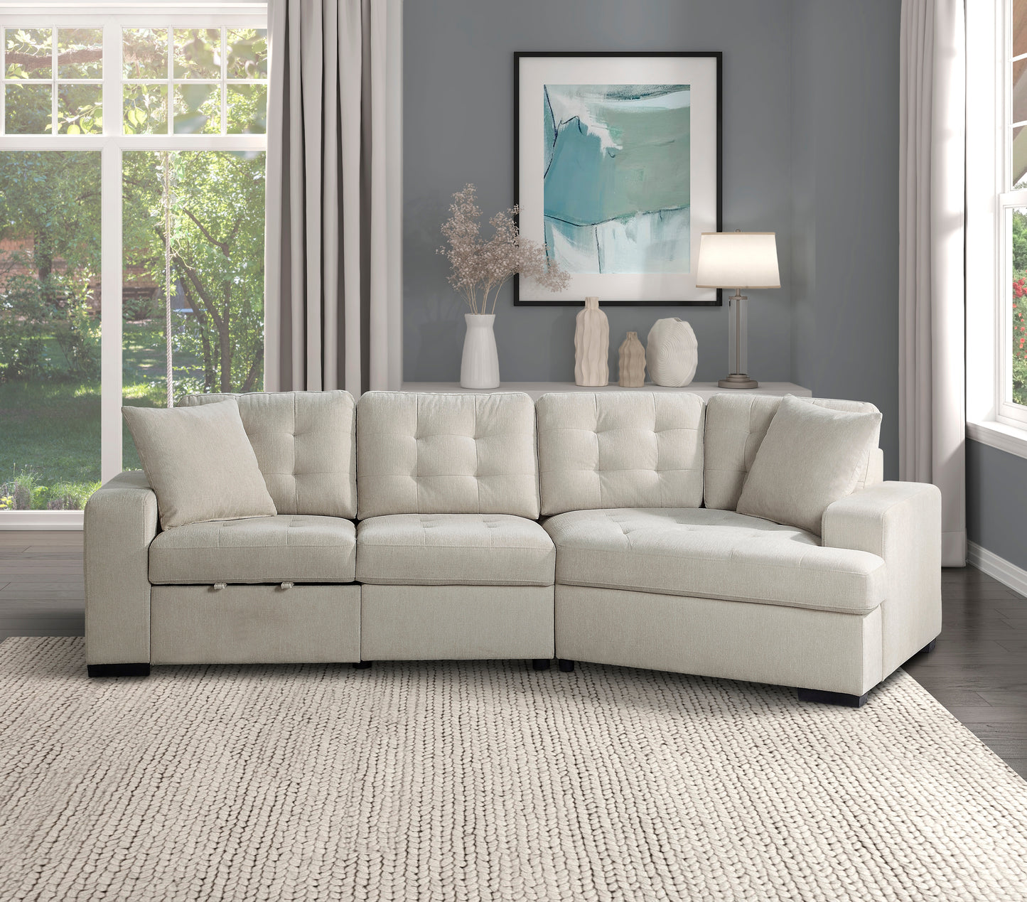 9401BEG*22LRU - (2)2-Piece Sectional with Pull-out Ottoman