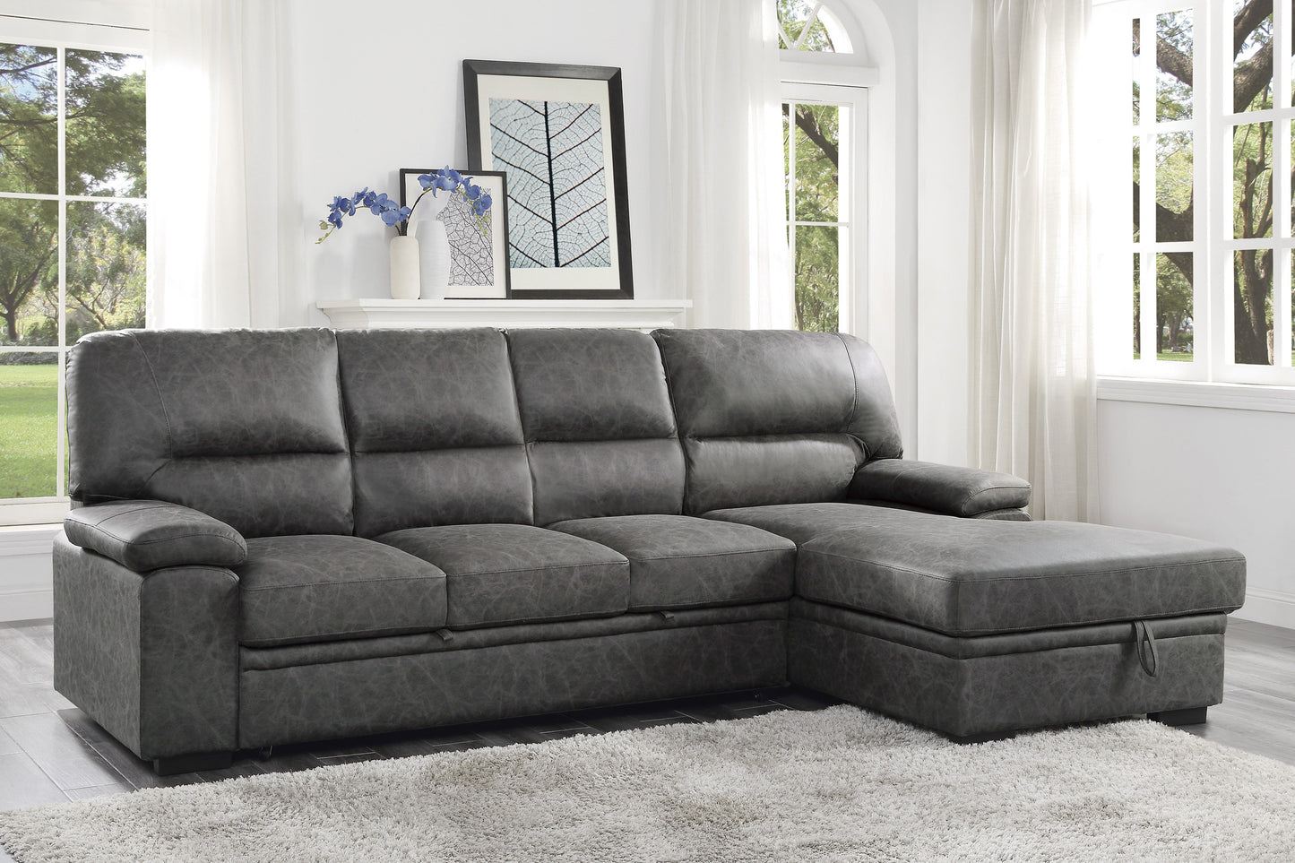 9407DG*2RC3L - (2)2-Piece Sectional with Pull-out Bed and Right Chaise with Hidden Storage