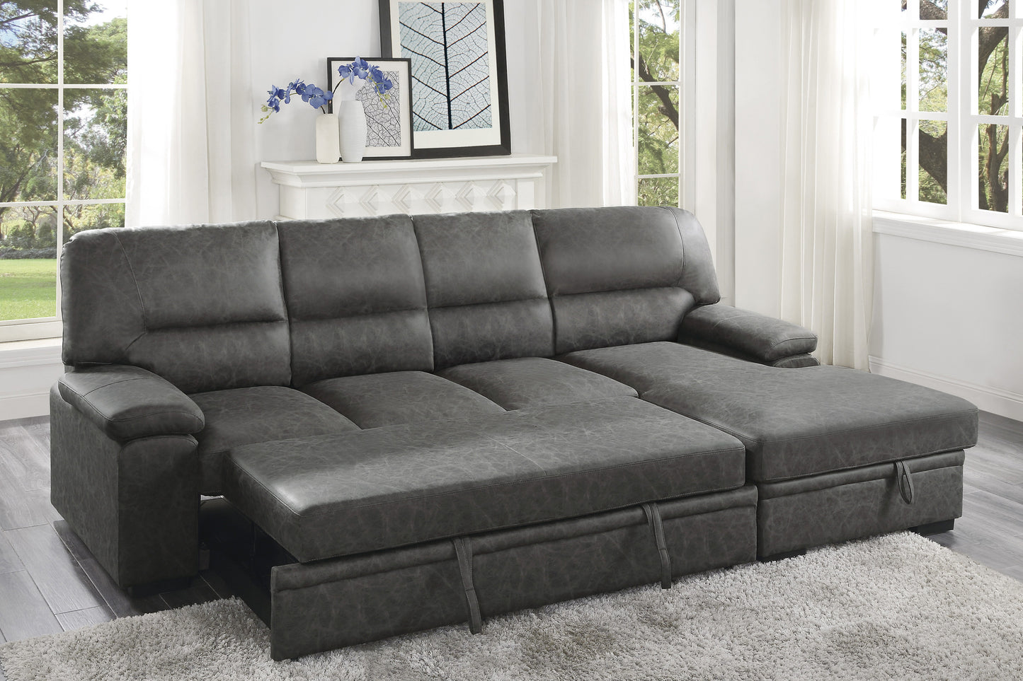 9407DG*2RC3L - (2)2-Piece Sectional with Pull-out Bed and Right Chaise with Hidden Storage