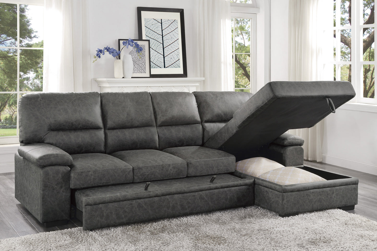 9407DG*2RC3L - (2)2-Piece Sectional with Pull-out Bed and Right Chaise with Hidden Storage