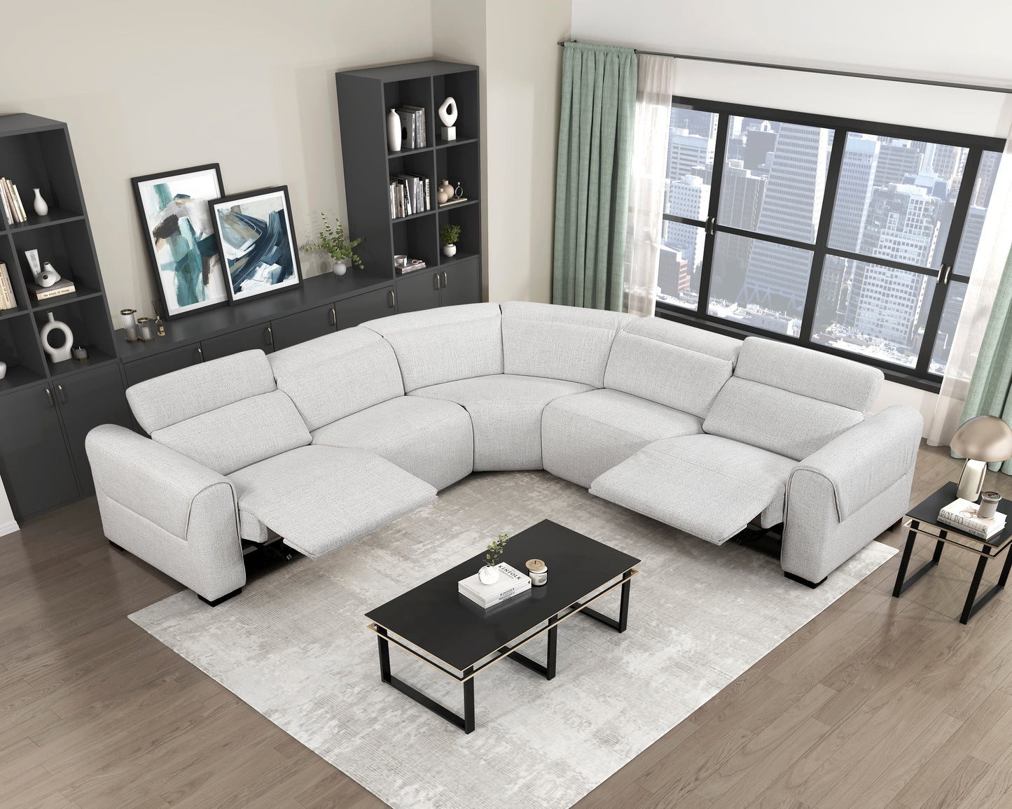 9455CLD*5LRRRPWH - (5)5-Piece Modular Power Reclining Sectional with Power Headrests, Charging Ports