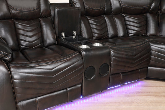 9508DB*SCPW - (3)3-Piece Power Reclining Sectional with Consoles, Speakers, Subwoofer and LED Lighting