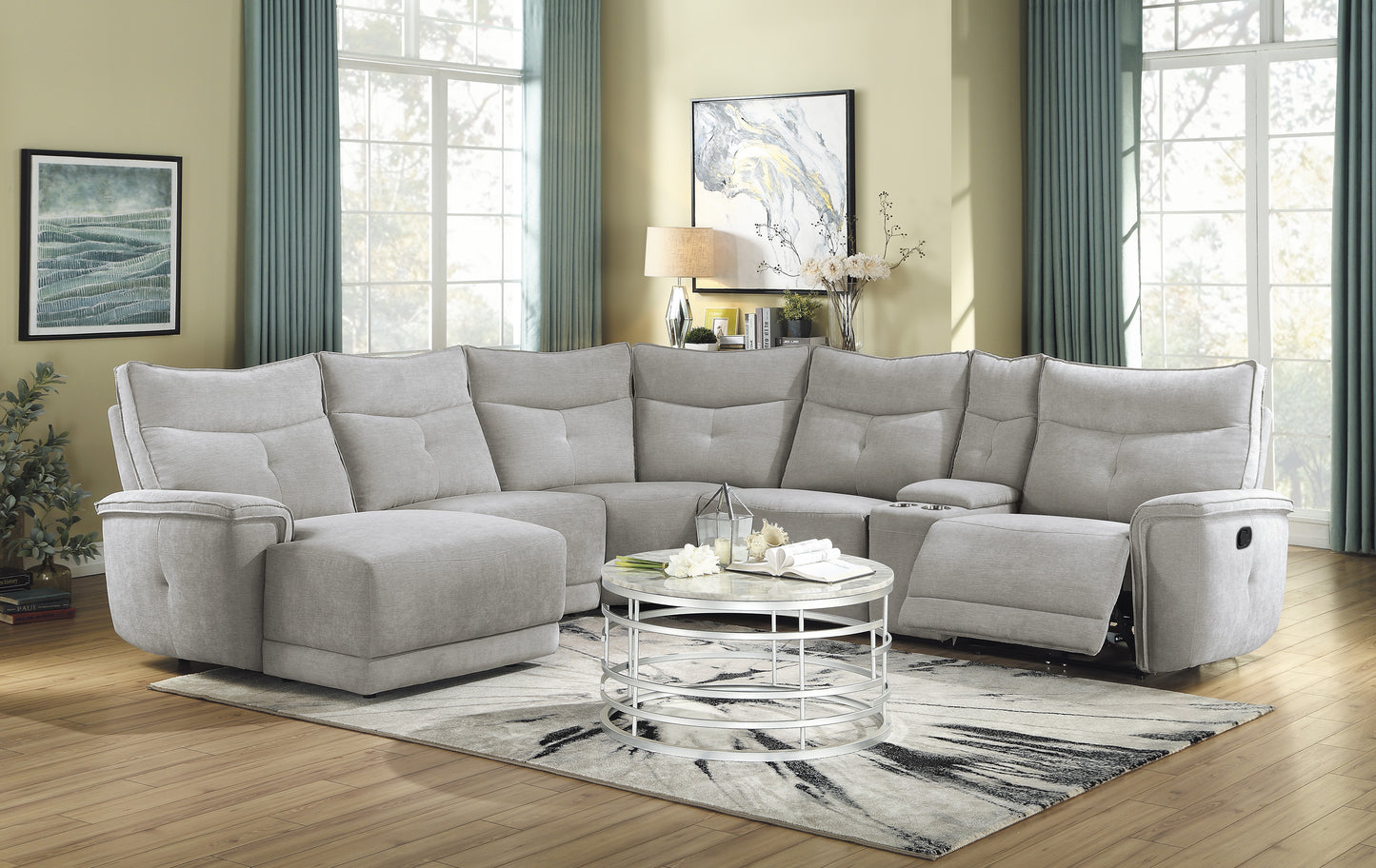 9509MGY*65LRR - (6)6-Piece Modular Reclining Sectional with Left Chaise