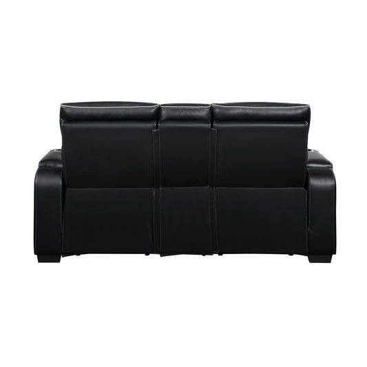 9516BLK-2PWH - Power Double Reclining Love Seat with Center Console, Power Headrests, Storage Arms(Top and Side), Cup holders, Charging Ports and LED lighting