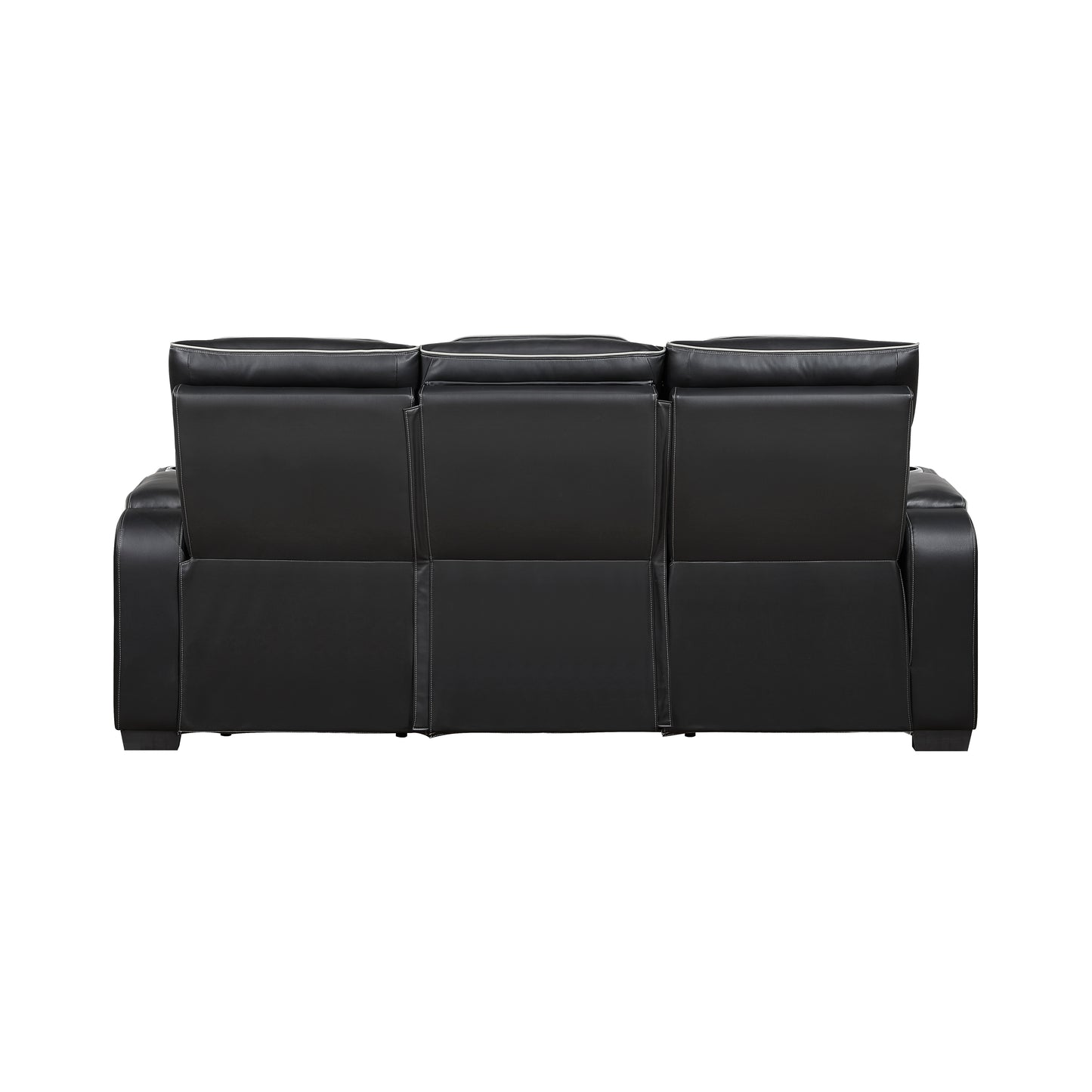 9516BLK-3PWH - Power Double Reclining Sofa with Center Drop-Down Cup Holders, Power Headrests, Storage Arms(Top and Side), Cup holders and Reading Lights, Two Wireless Chargers, Charging Ports and LED Lighting