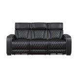 9516BLK-3PWH - Power Double Reclining Sofa with Center Drop-Down Cup Holders, Power Headrests, Storage Arms(Top and Side), Cup holders and Reading Lights, Two Wireless Chargers, Charging Ports and LED Lighting