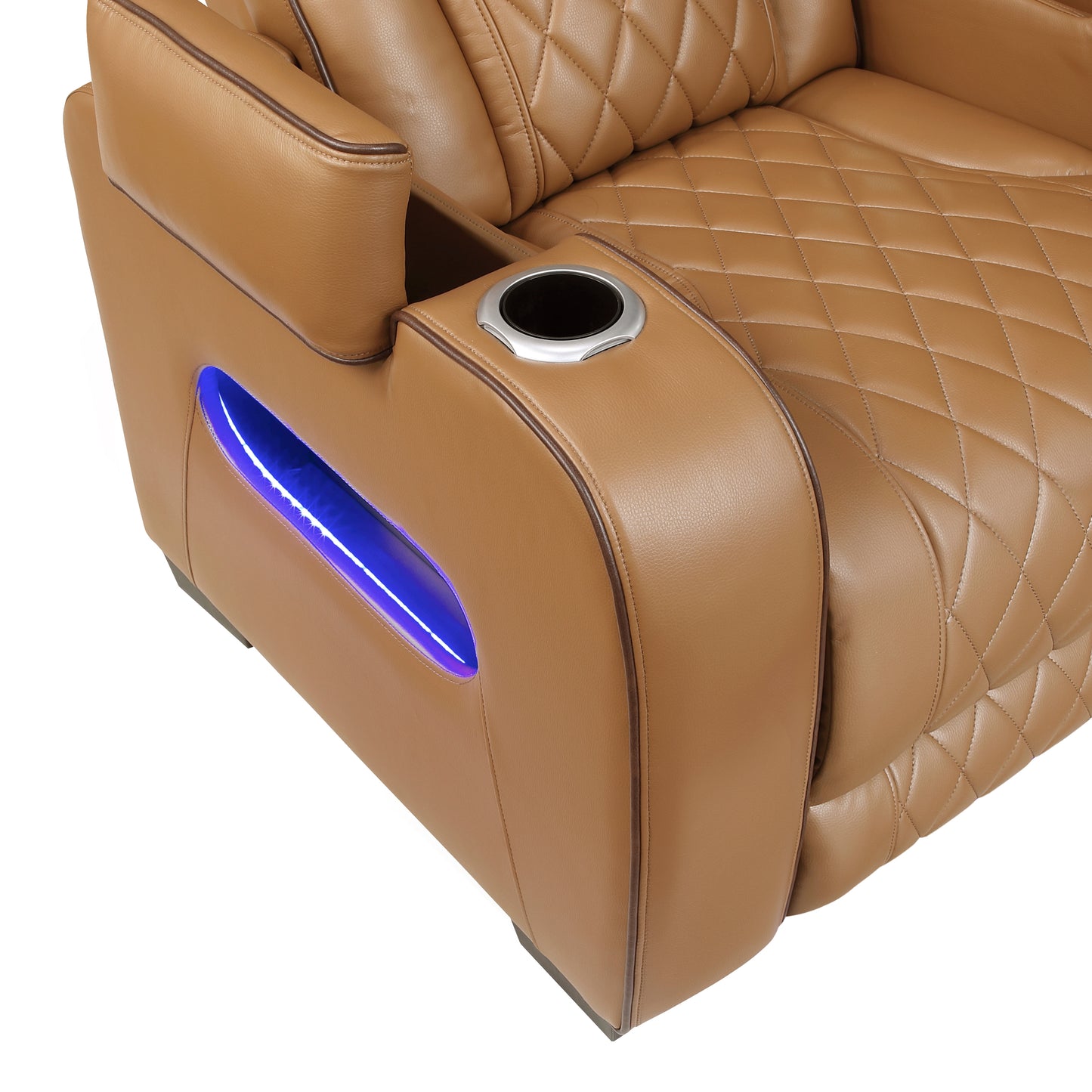 9516BRW-3PWH - Power Double Reclining Sofa with Center Drop-Down Cup Holders, Power Headrests, Storage Arms(Top and Side), Cup holders and Reading Lights, Two Wireless Chargers, Charging Ports and LED Lighting