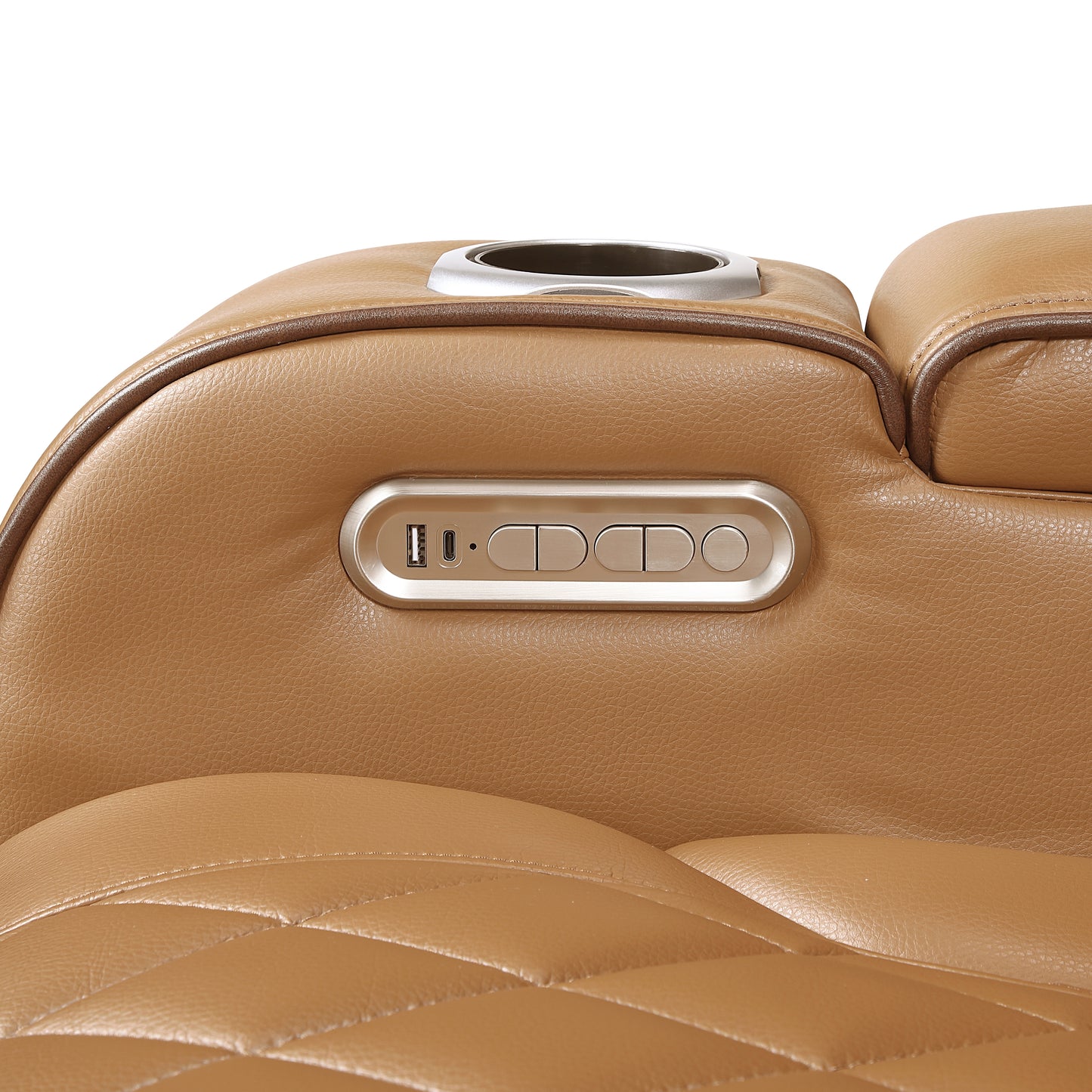 9516BRW-3PWH - Power Double Reclining Sofa with Center Drop-Down Cup Holders, Power Headrests, Storage Arms(Top and Side), Cup holders and Reading Lights, Two Wireless Chargers, Charging Ports and LED Lighting