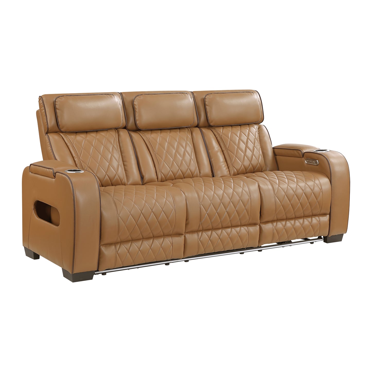 9516BRW-3PWH - Power Double Reclining Sofa with Center Drop-Down Cup Holders, Power Headrests, Storage Arms(Top and Side), Cup holders and Reading Lights, Two Wireless Chargers, Charging Ports and LED Lighting