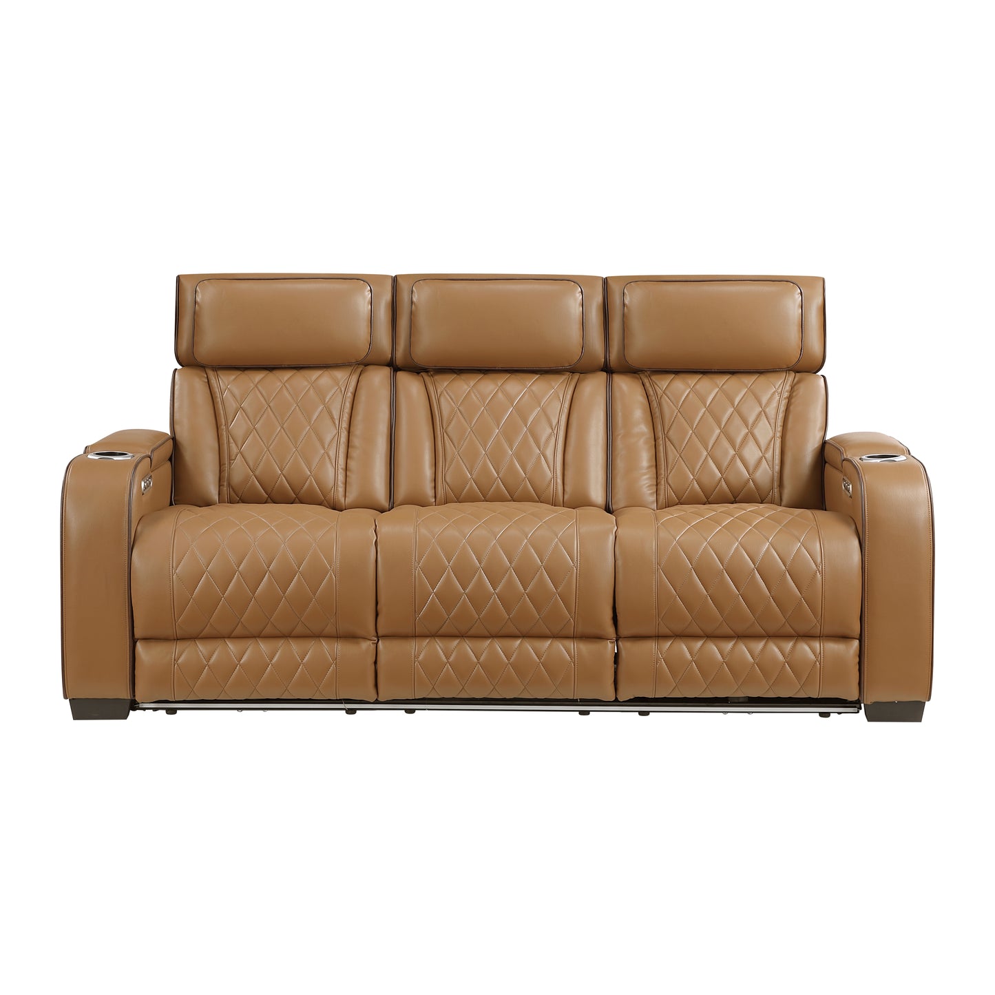 9516BRW-3PWH - Power Double Reclining Sofa with Center Drop-Down Cup Holders, Power Headrests, Storage Arms(Top and Side), Cup holders and Reading Lights, Two Wireless Chargers, Charging Ports and LED Lighting