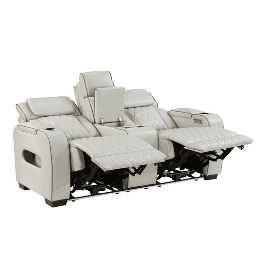 9516TPE-2PWH - Power Double Reclining Love Seat with Center Console, Power Headrests, Storage Arms(Top and Side), Cup holders, Charging Ports and LED lighting
