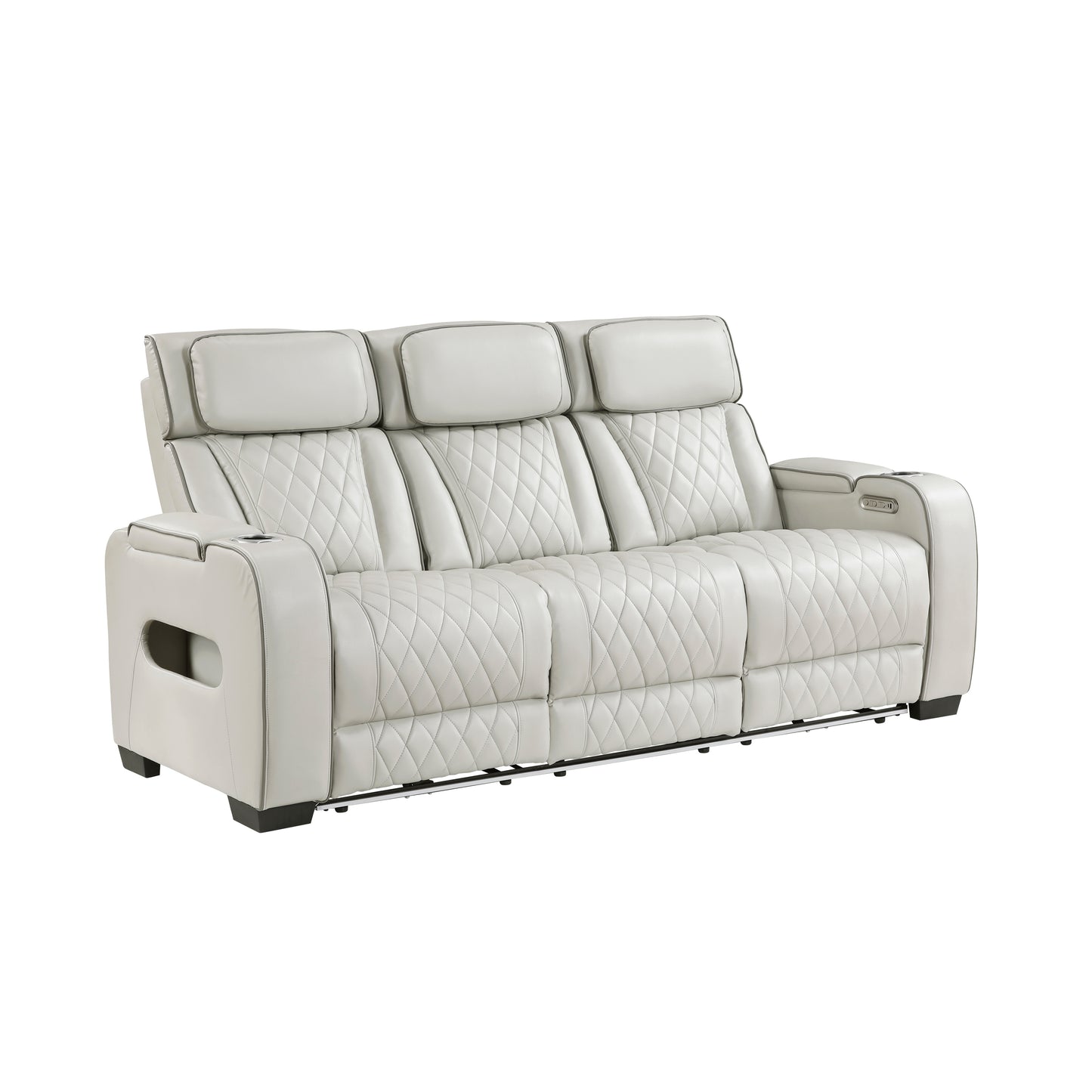 9516TPE-3PWH - Power Double Reclining Sofa with Center Drop-Down Cup Holders, Power Headrests, Storage Arms(Top and Side), Cup holders and Reading Lights, Two Wireless Chargers, Charging Ports and LED Lighting