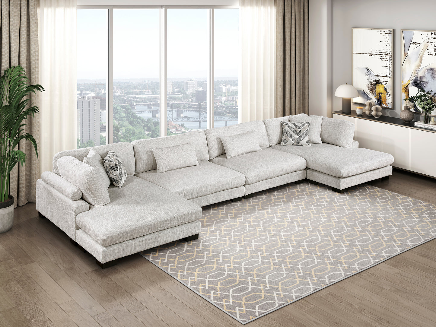 9555BEG*42AC2VC - (4)4-Piece Modular Sectional with Chaise