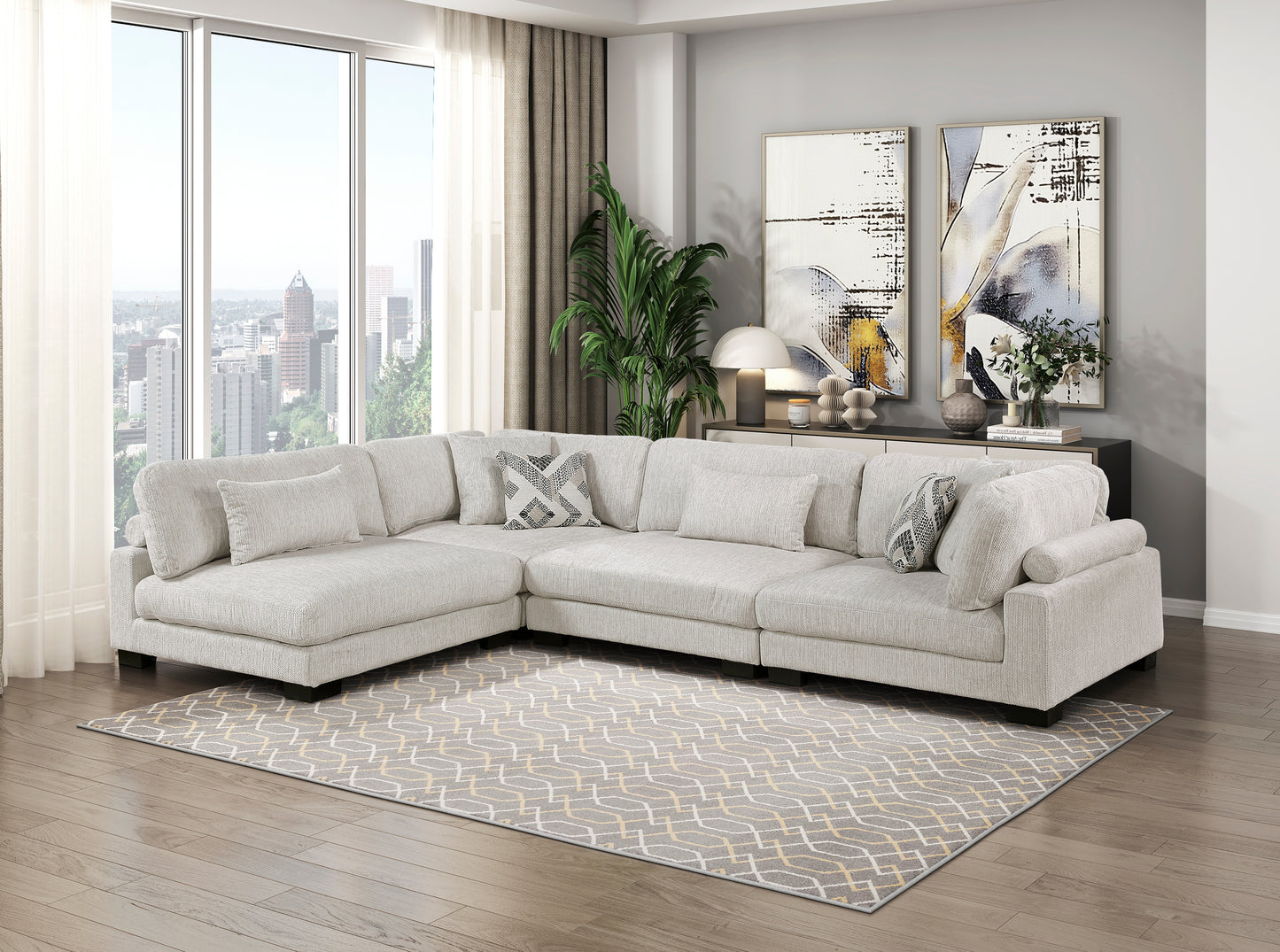 9555BEG*42CR2AC - (4)4-Piece Modular Sectional