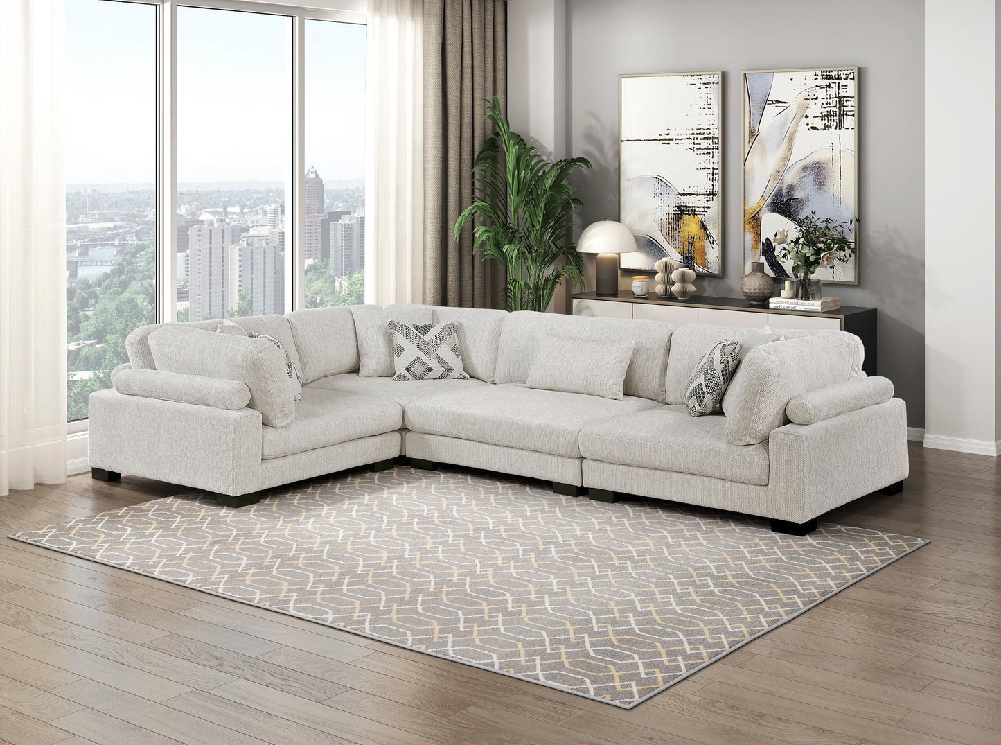 9555BEG*43CRAC - (4)4-Piece Modular Sectional