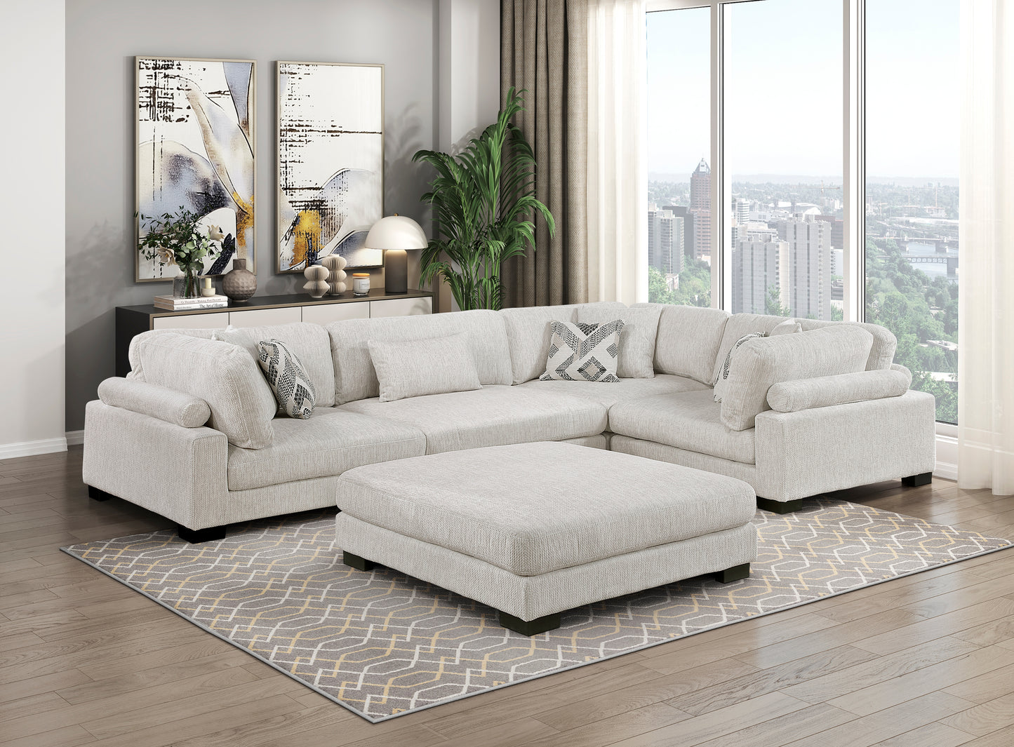 9555BEG*53CRACOT - (5)5-Piece Modular Sectional with Ottoman