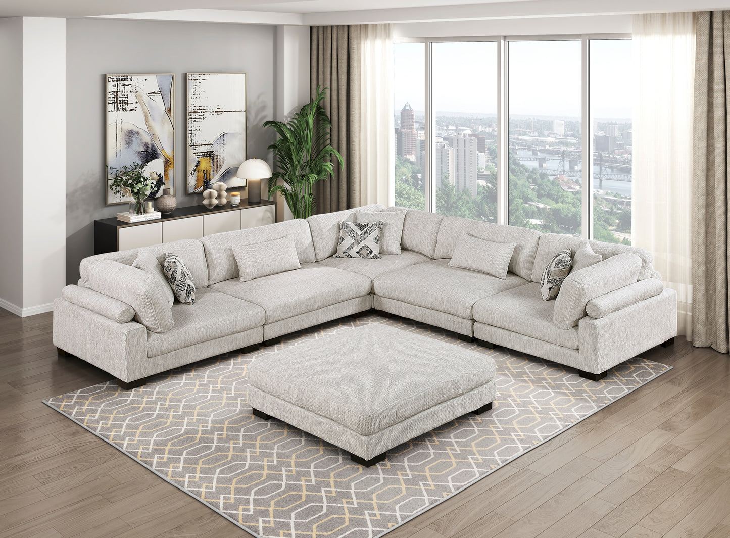 9555BEG*63CR2ACOT - (6)6-Piece Modular Sectional with Ottoman