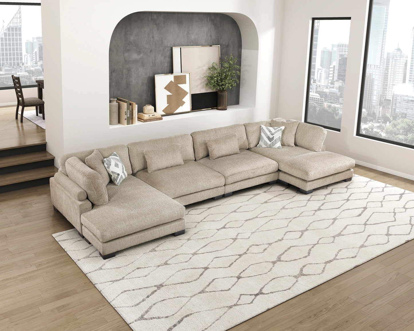 9555BRW*42AC2VC - (4)4-Piece Modular Sectional with Chaise