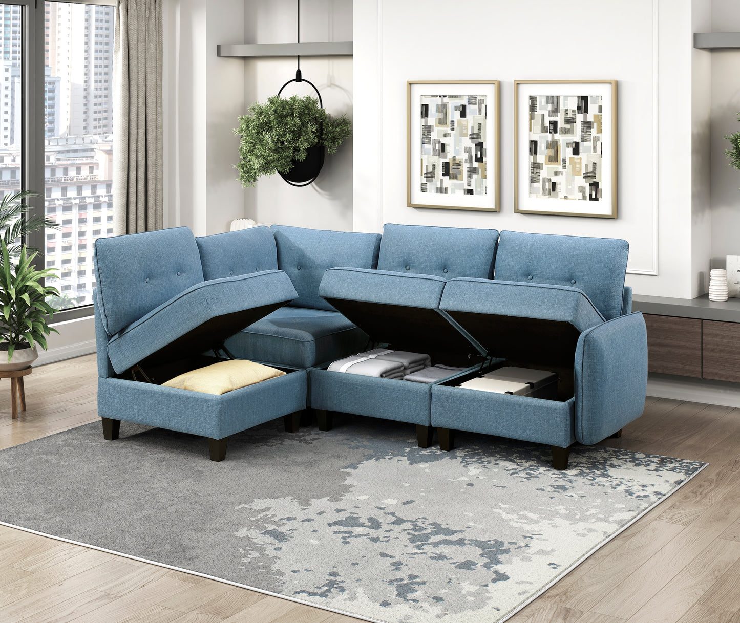 9557BUE-C1A - Chair with One Arm and Storage