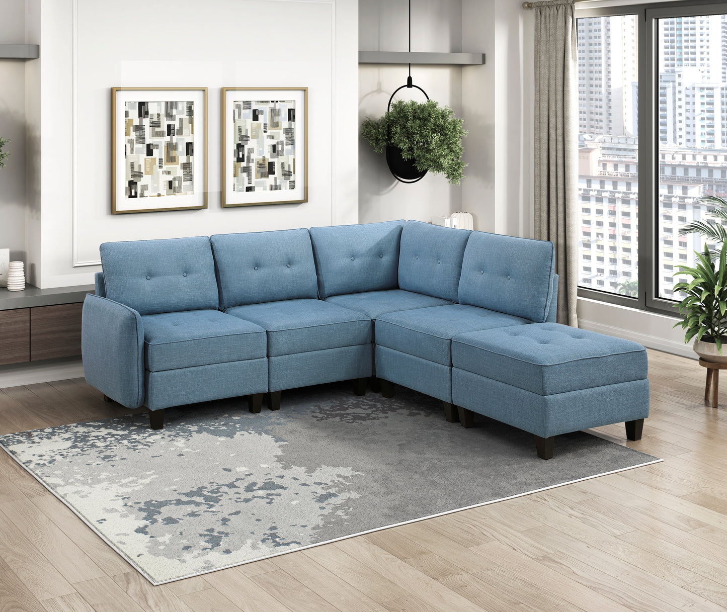9557BUE-AC - Armless Chair with Storage