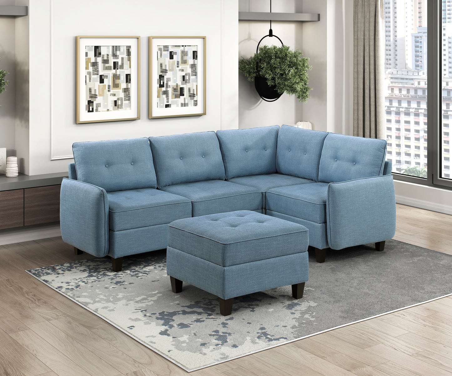 9557BUE-AC - Armless Chair with Storage