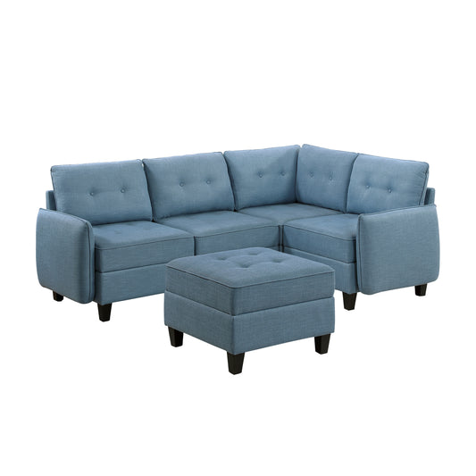 9557BUE*5SCOT - (5)5-Piece Sectional with Storage and Ottoman