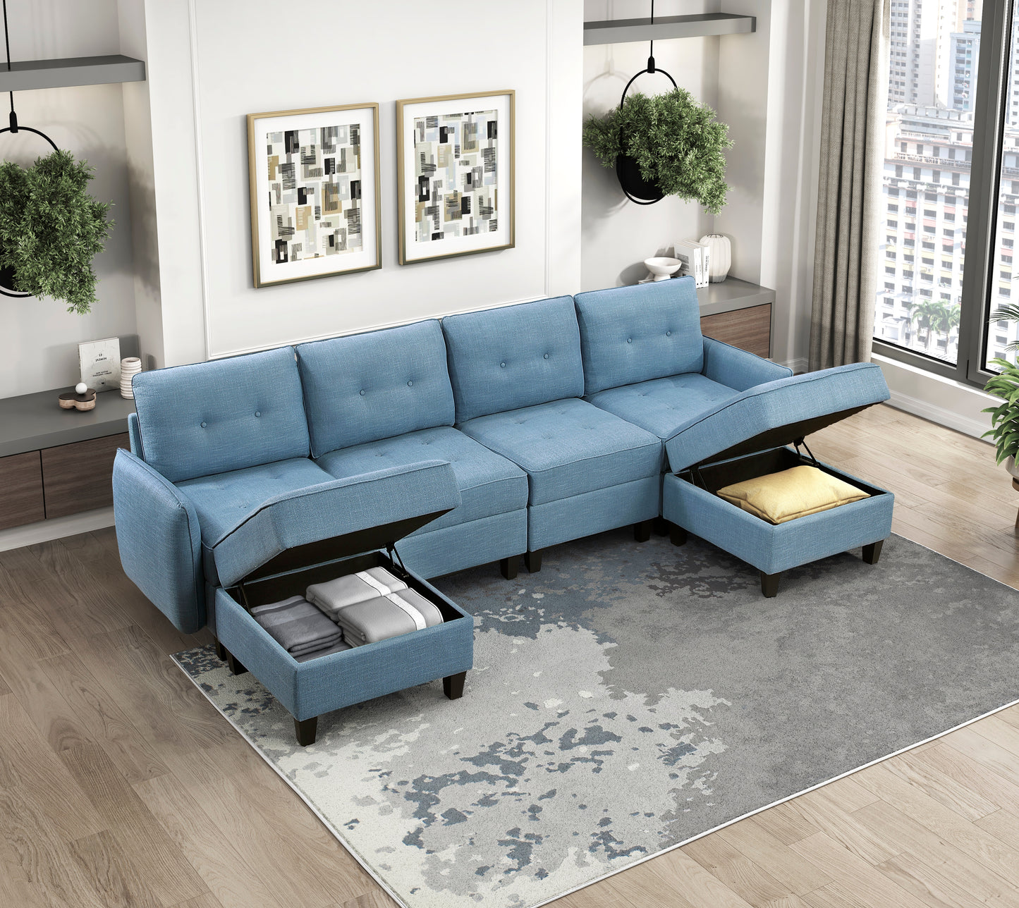 9557BUE-C1A - Chair with One Arm and Storage