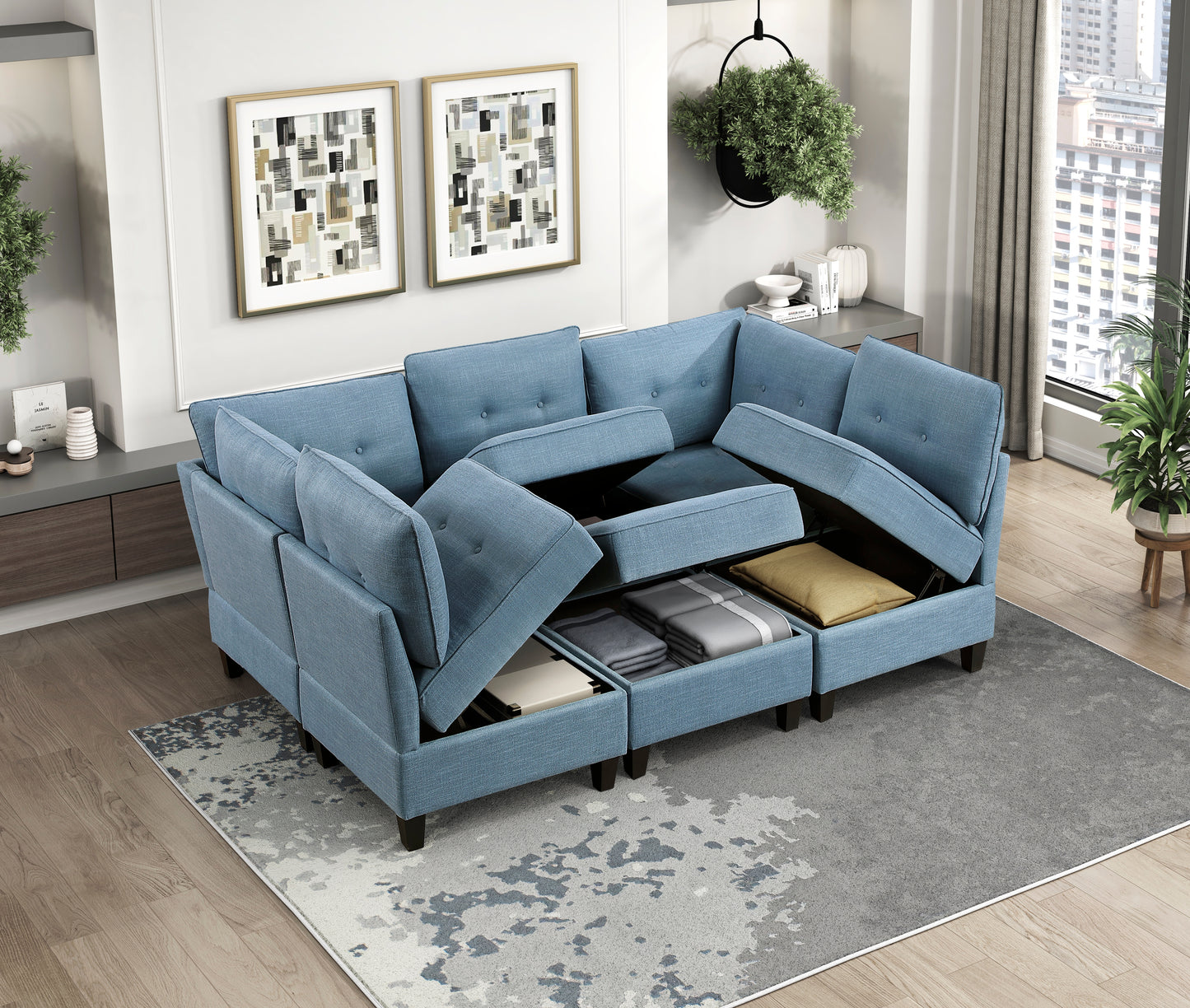 9557BUE-AC - Armless Chair with Storage