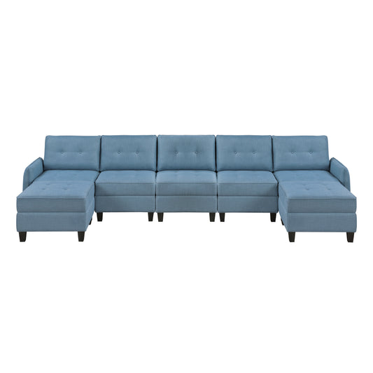 9557BUE*7SC2OT - (7)7-Piece Sectional with Storage and Two Ottomans