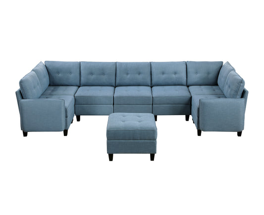 9557BUE*8SCOT - (8)8-Piece Sectional with Storage and Ottoman