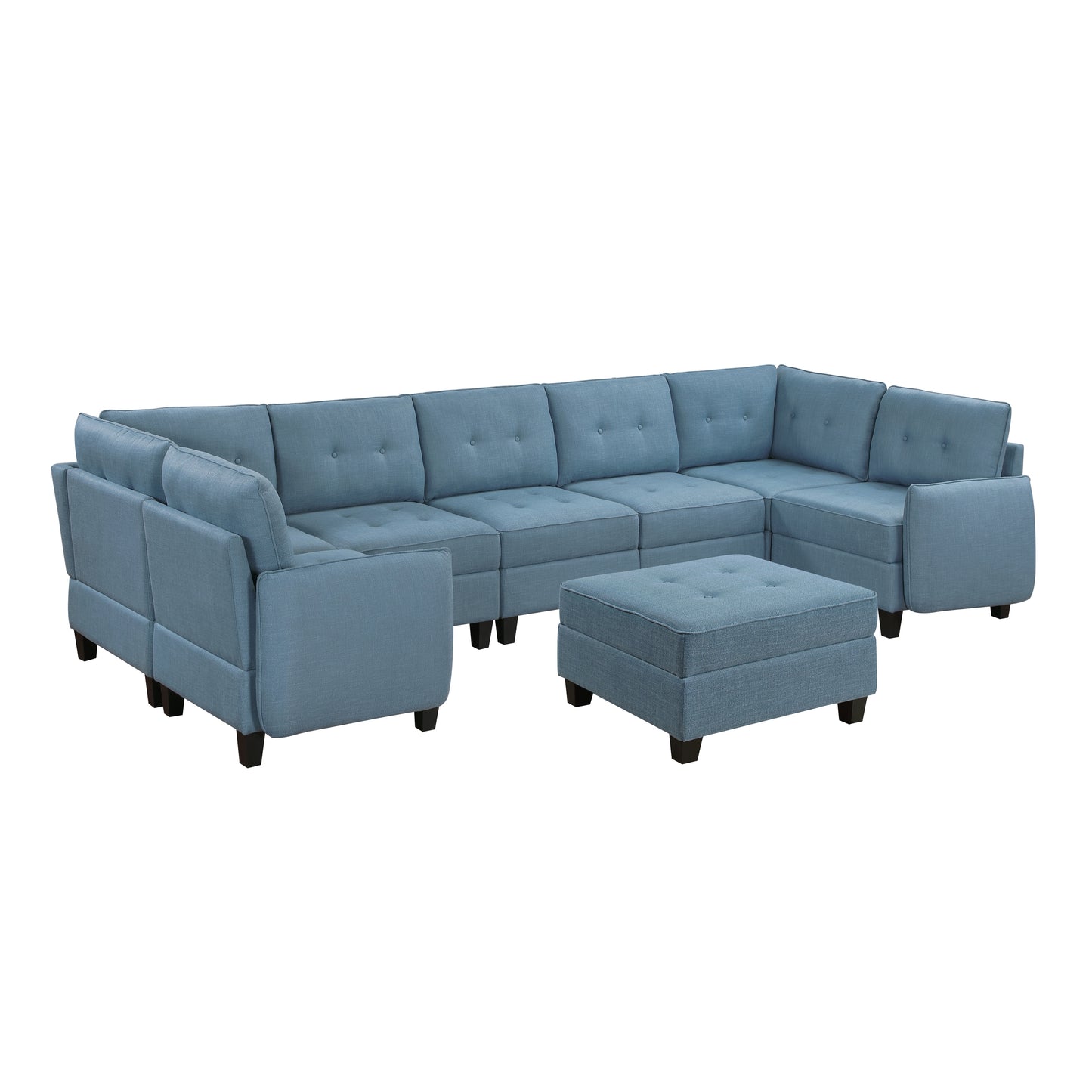 9557BUE*8SCOT - (8)8-Piece Sectional with Storage and Ottoman