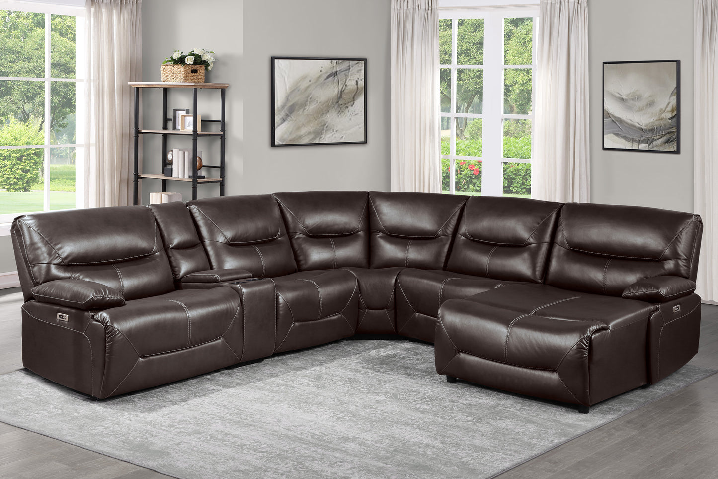 9579BRW*6LRRCPW - (6)6-Piece Power Reclining Sectional with Right Chaise