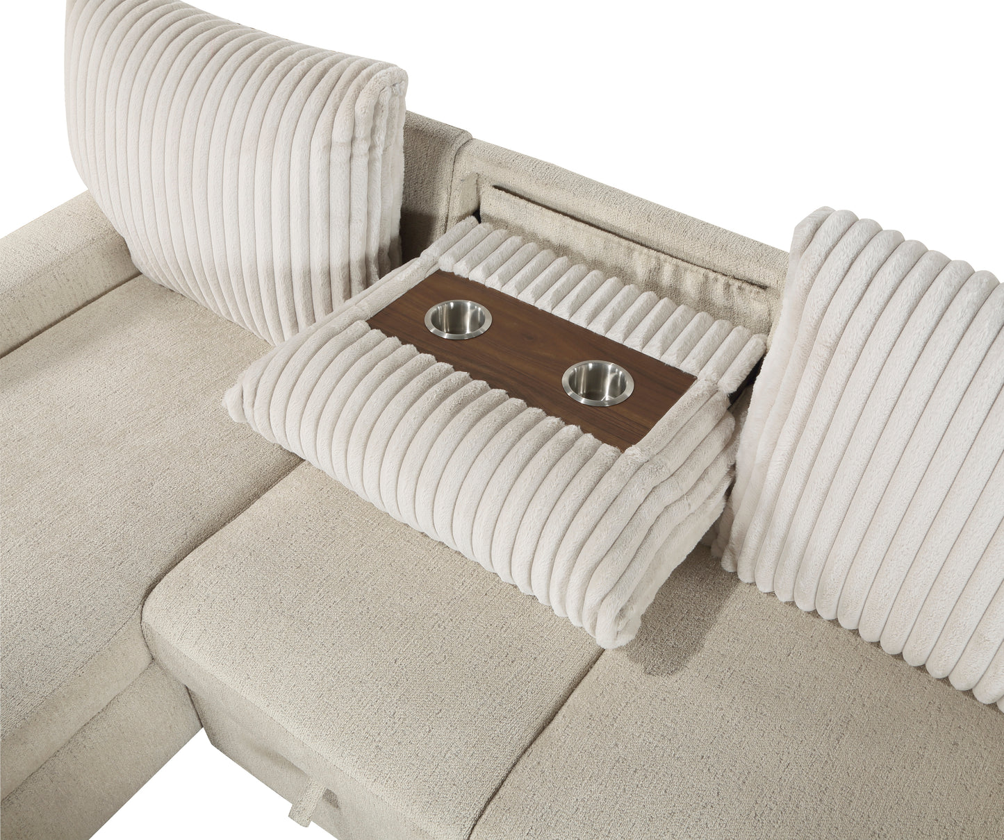 9605BE*2LCRL - (2)2-Piece Sectional with Left Chaise and Drop-Down Cup holders, Storage Pouch, Pull-out Bed and Hidden Storage