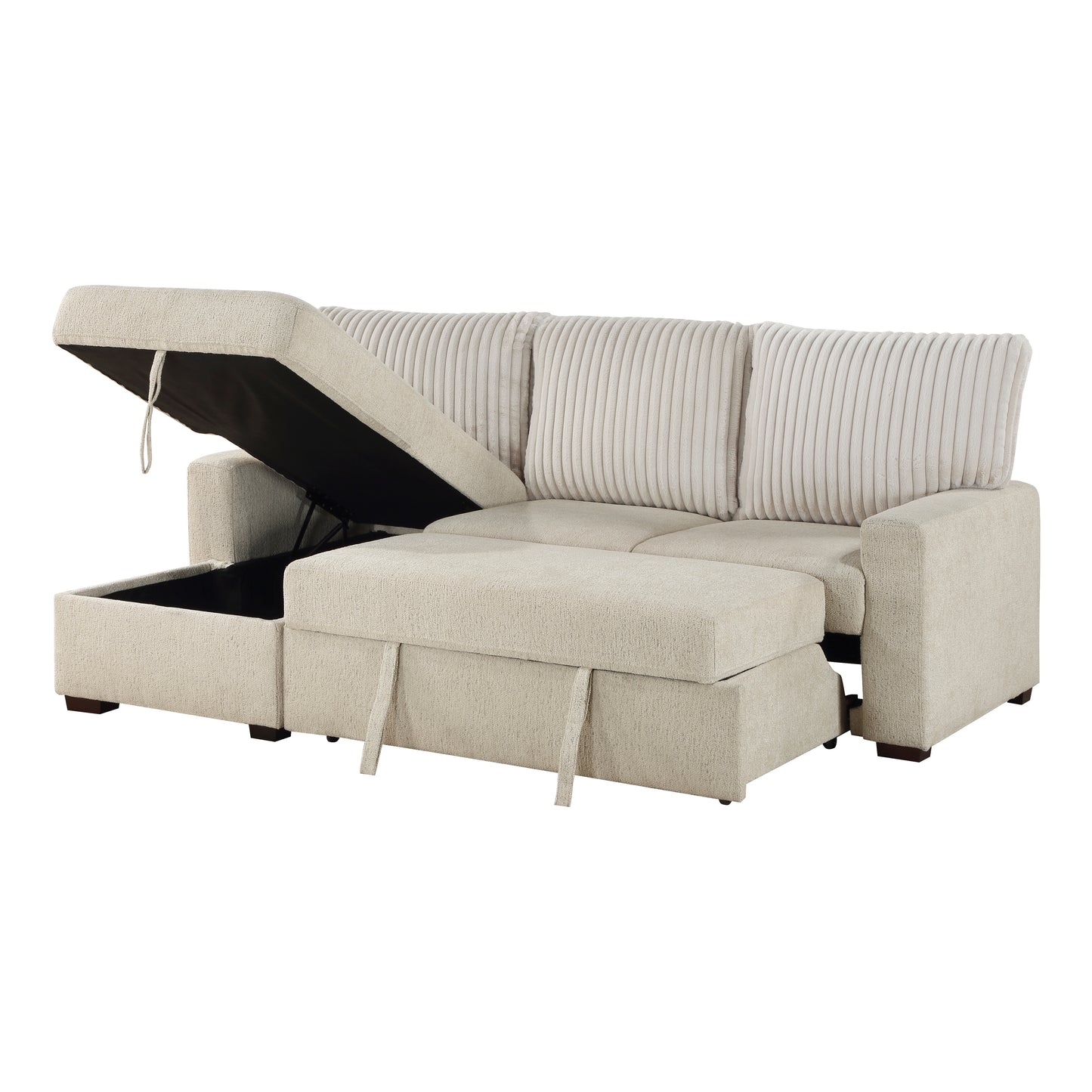 9605BE*2LCRL - (2)2-Piece Sectional with Left Chaise and Drop-Down Cup holders, Storage Pouch, Pull-out Bed and Hidden Storage