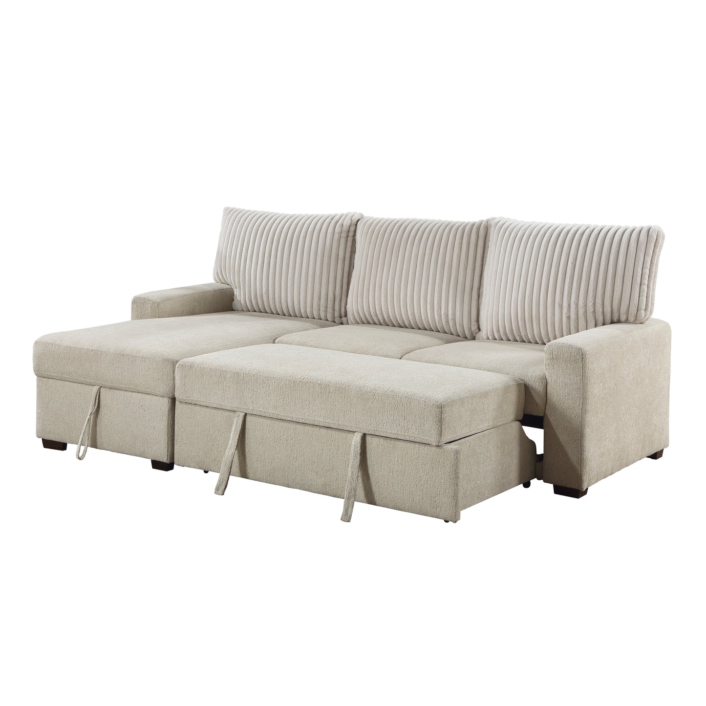 9605BE*2LCRL - (2)2-Piece Sectional with Left Chaise and Drop-Down Cup holders, Storage Pouch, Pull-out Bed and Hidden Storage