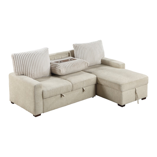 9605BE*2LLRC - (2)2-Piece Sectional with Right Chaise and  Drop-Down Cup holders, Storage Pouch,  Pull-out Bed and Hidden Storage