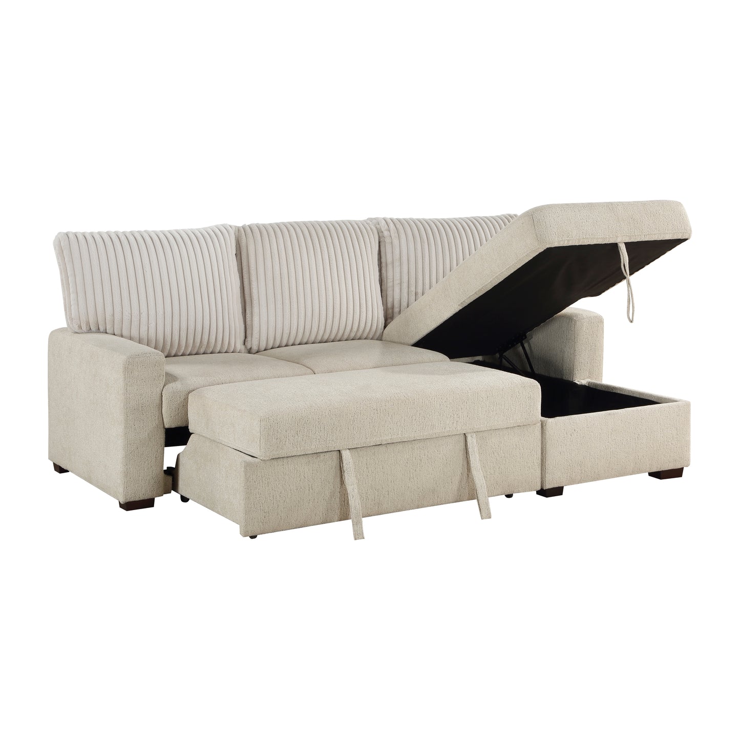 9605BE*2LLRC - (2)2-Piece Sectional with Right Chaise and Drop-Down Cup holders, Storage Pouch, Pull-out Bed and Hidden Storage