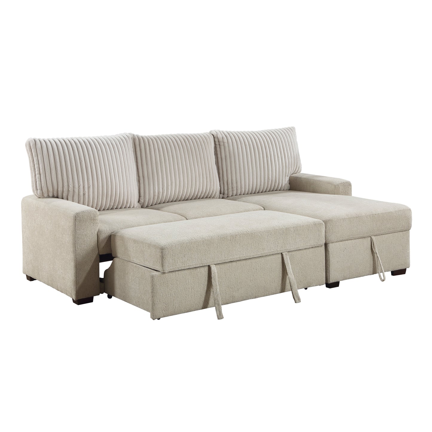 9605BE*2LLRC - (2)2-Piece Sectional with Right Chaise and Drop-Down Cup holders, Storage Pouch, Pull-out Bed and Hidden Storage