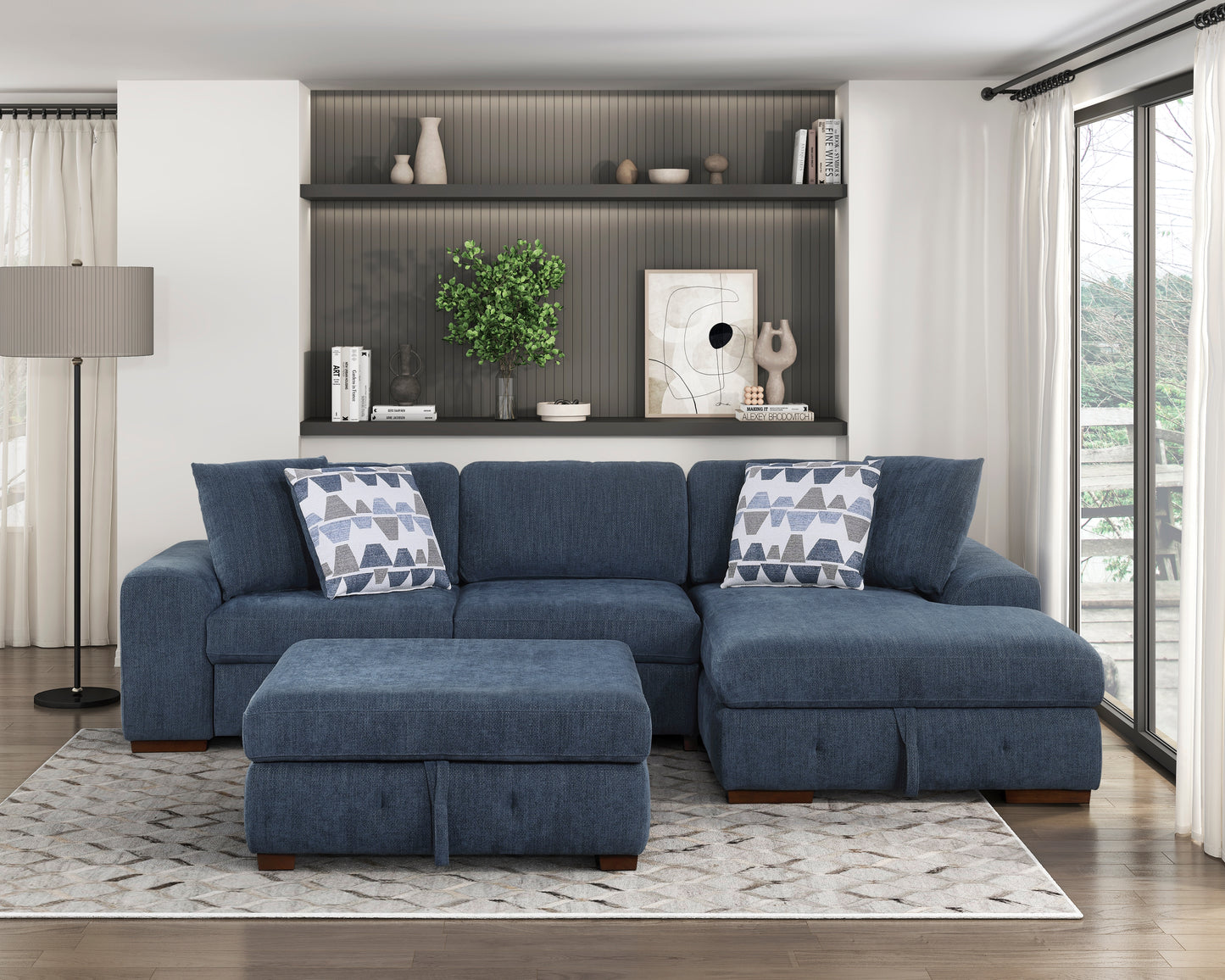 9624BU*32LRC - (3)3-Piece Sectional with Right Chaise and Ottoman