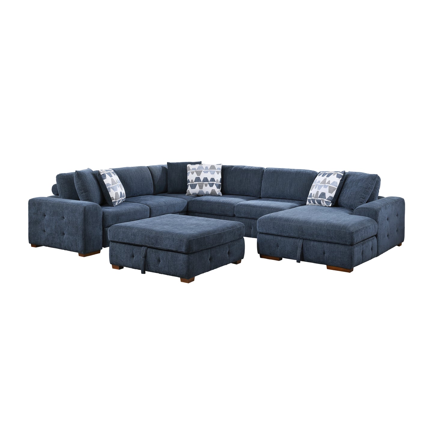 9624BU*52LRC - (5)5-Piece Sectional with Right Chaise and Storage Ottoman