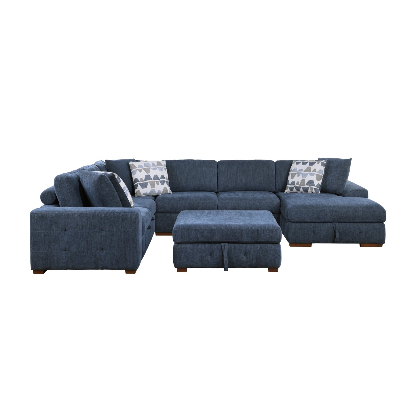9624BU*52LRC - (5)5-Piece Sectional with Right Chaise and Storage Ottoman