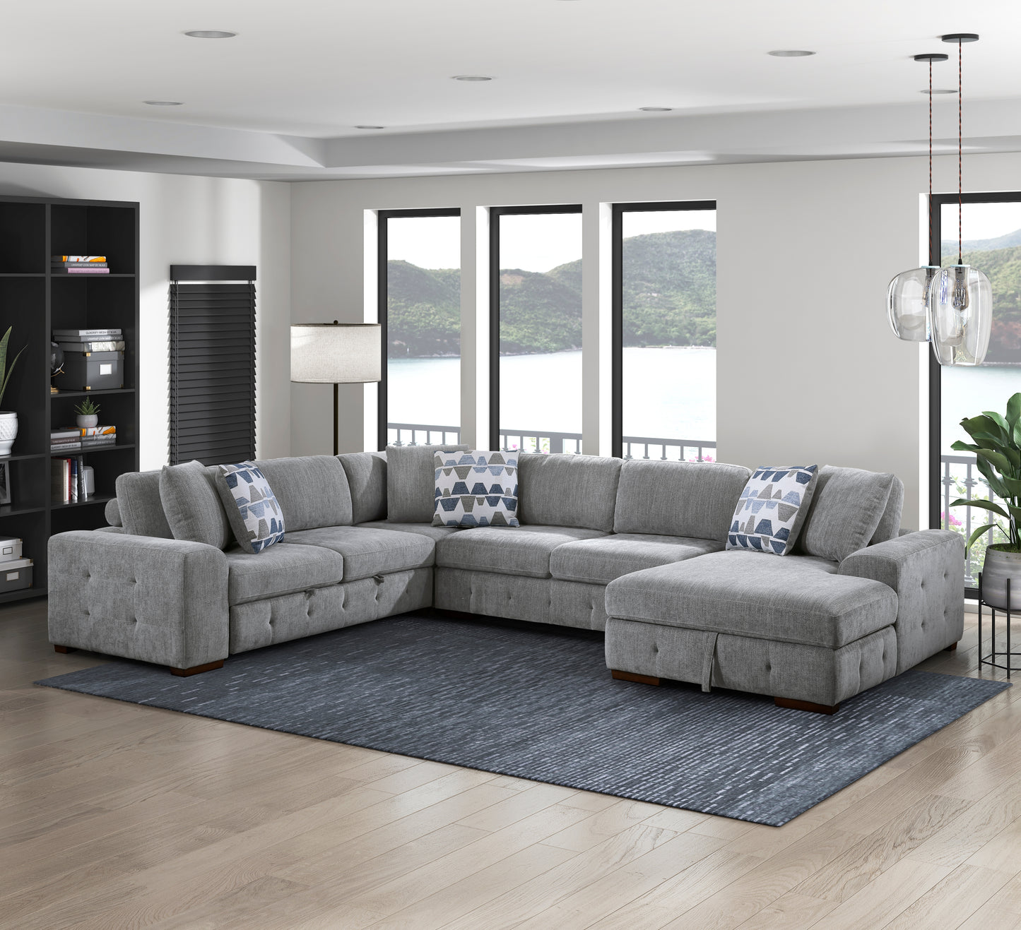 9624GY*42LRC - (4)4-Piece Sectional with Right Chaise