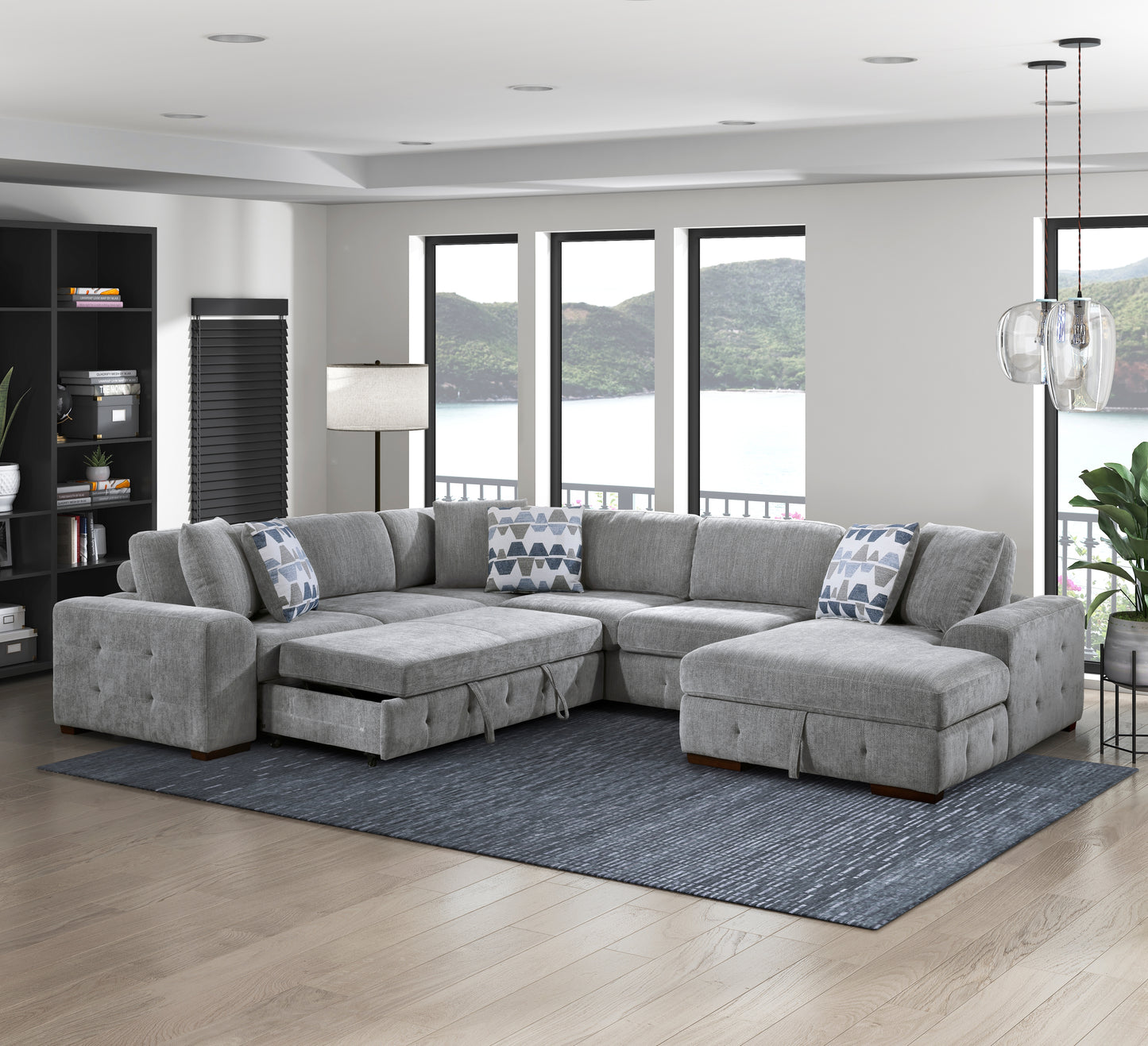 9624GY*42LRC - (4)4-Piece Sectional with Right Chaise