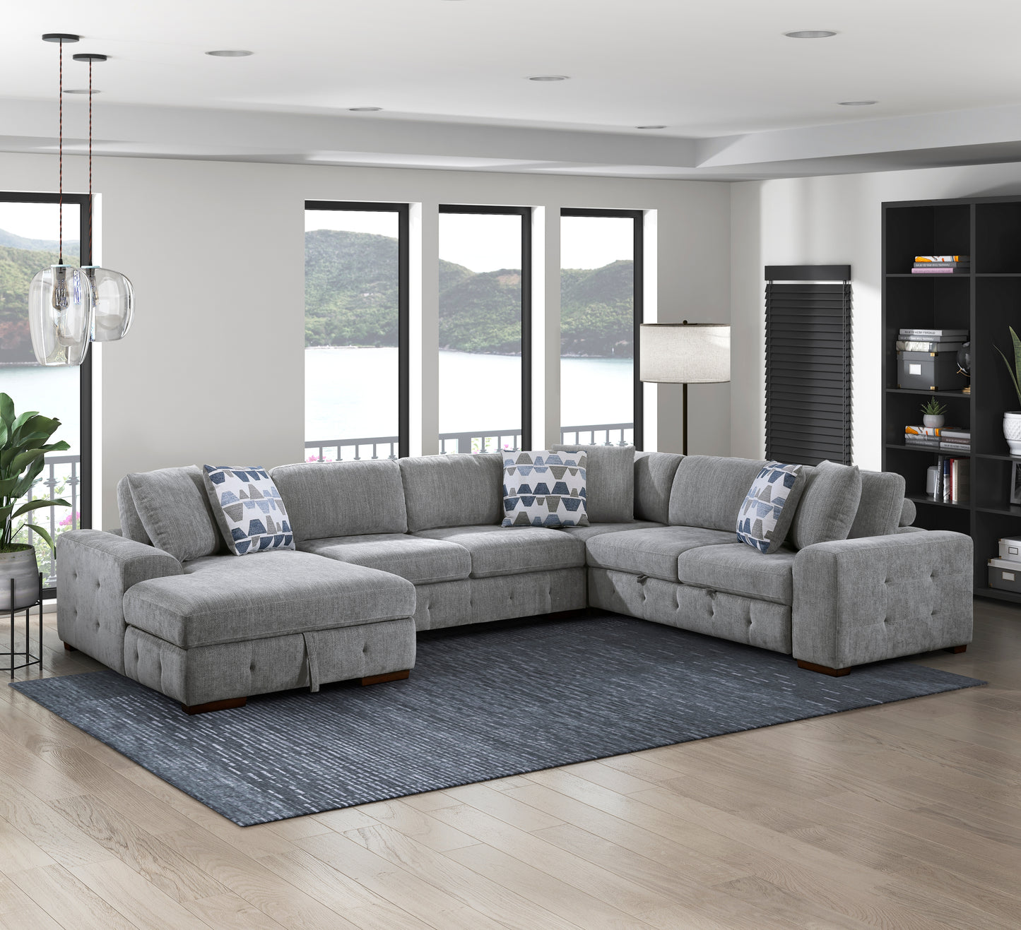 9624GY*42RLC - (4)4-Piece Sectional with Left Chaise
