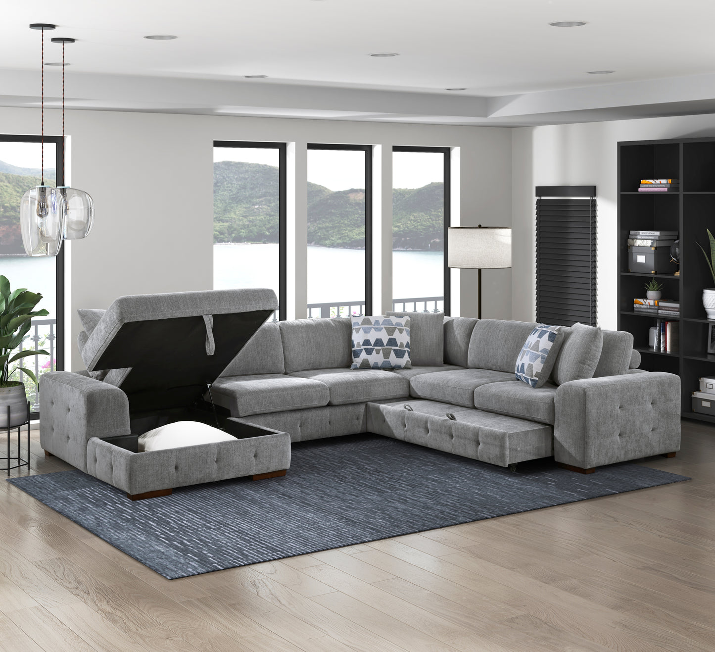 9624GY*42RLC - (4)4-Piece Sectional with Left Chaise