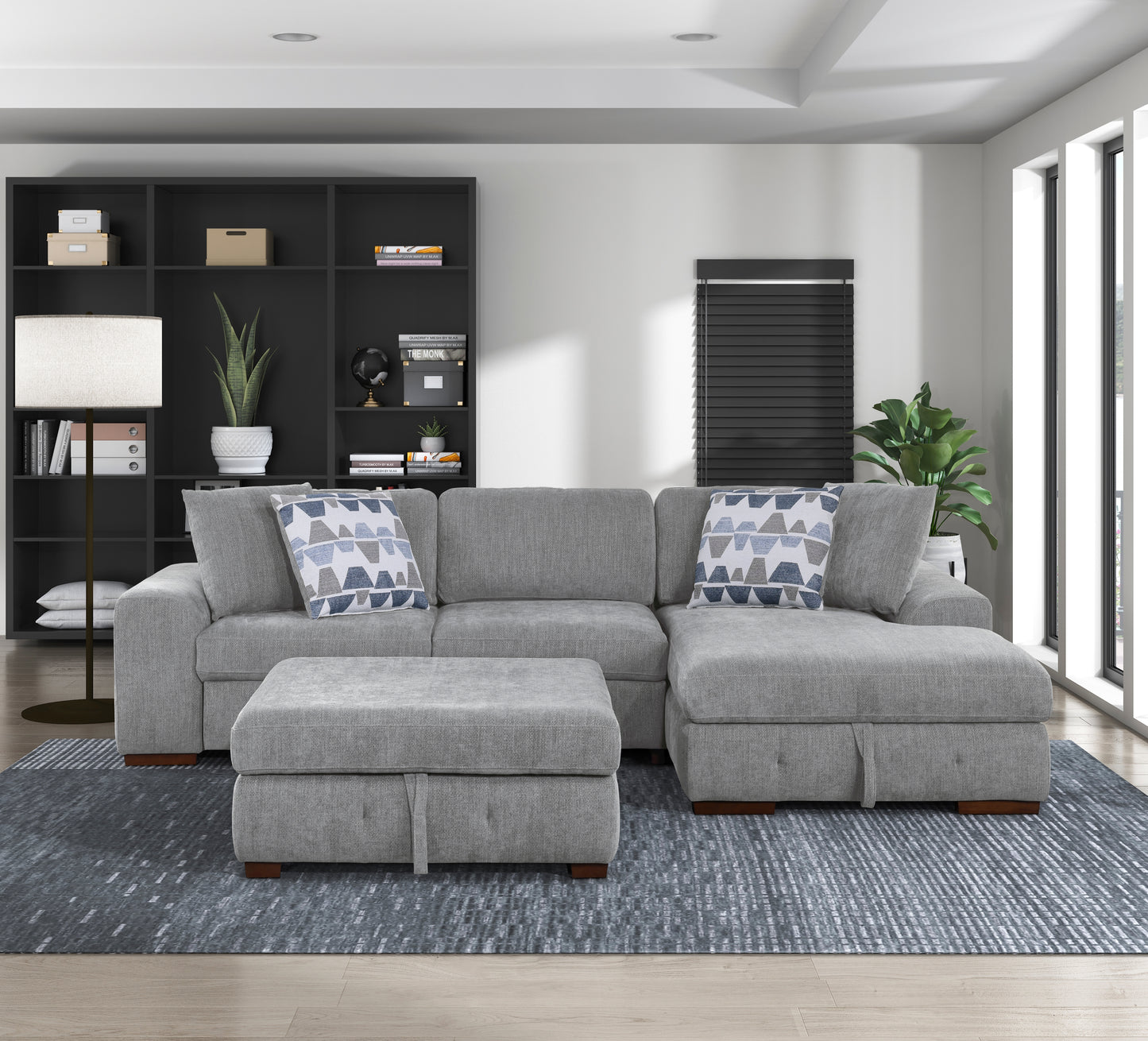 9624GY*32LRC - (3)3-Piece Sectional with Right Chaise and Ottoman