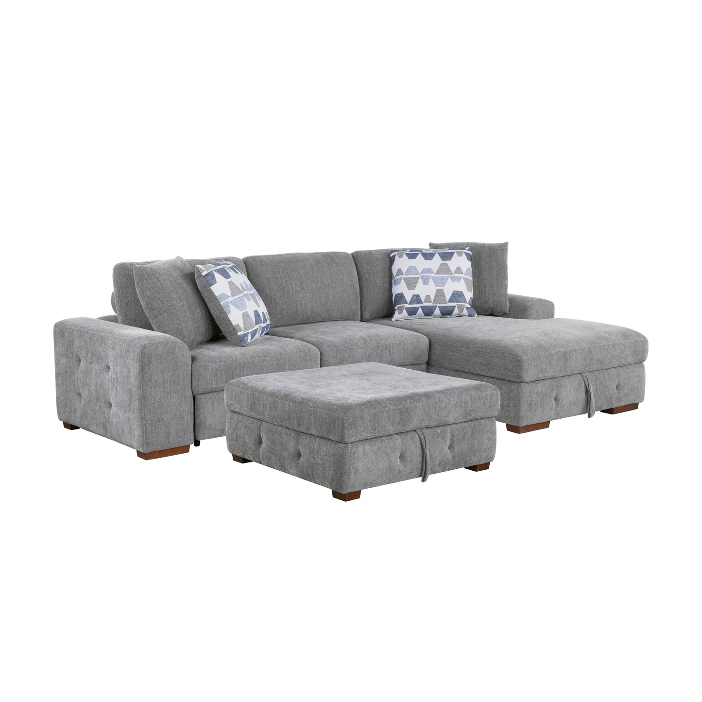 9624GY*32LRC - (3)3-Piece Sectional with Right Chaise and Ottoman
