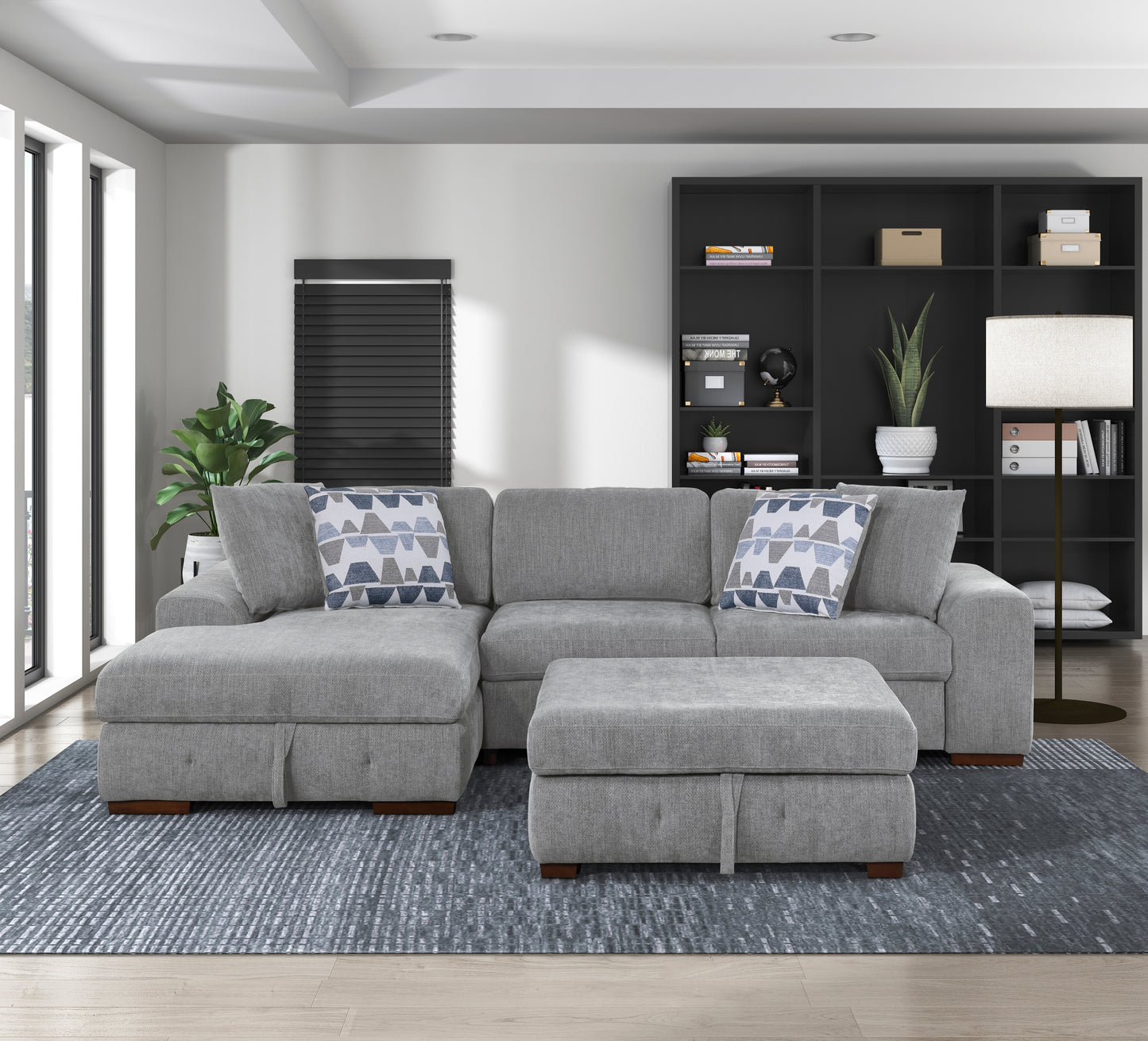 9624GY*3LC2R - (3)3-Piece Sectional with Left Chaise and Ottoman