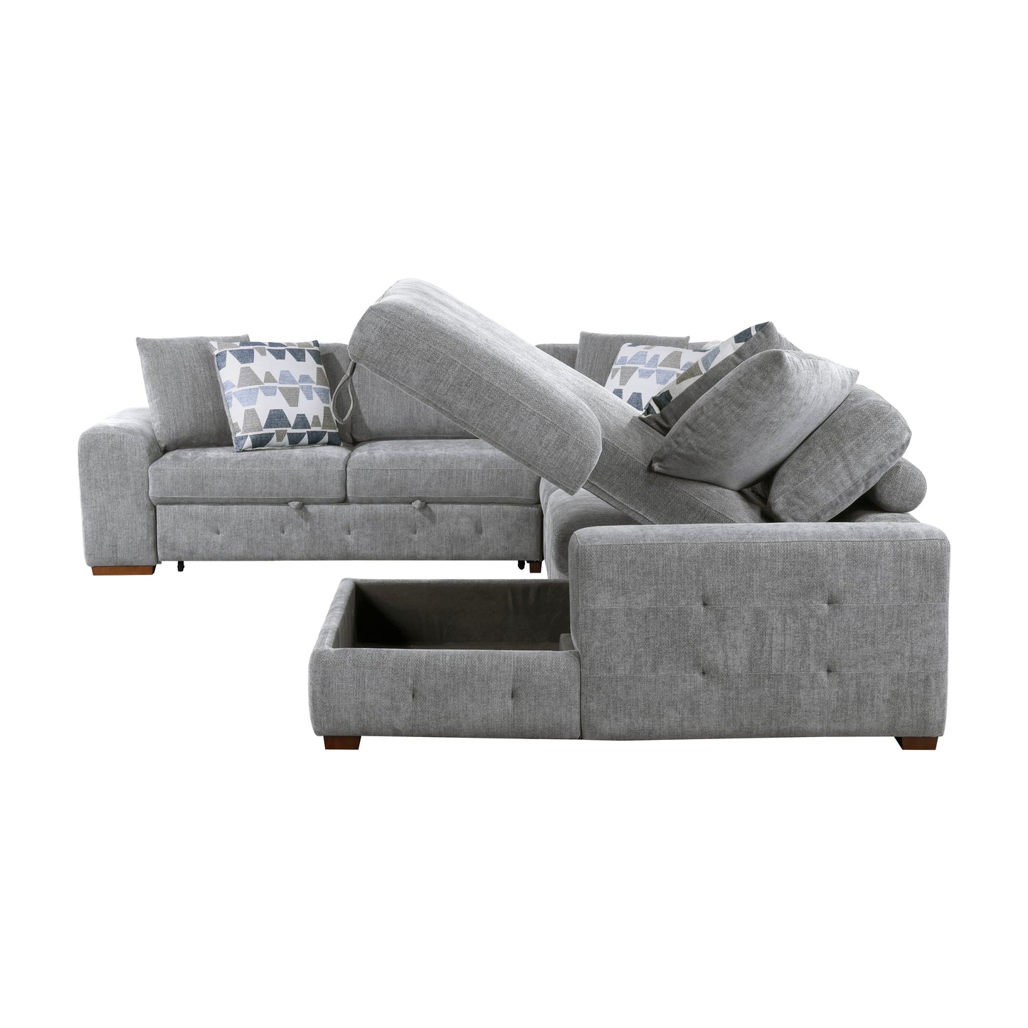9624GY*52LRC - (5)5-Piece Sectional with Right Chaise and Storage Ottoman